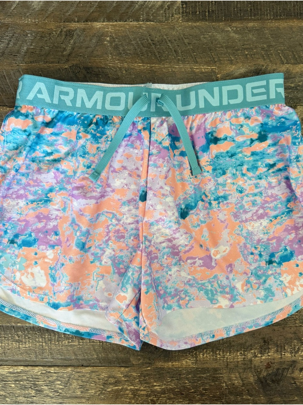 Under Armour Girl's Aqua Coral Lavender Marbled Athletic Shorts